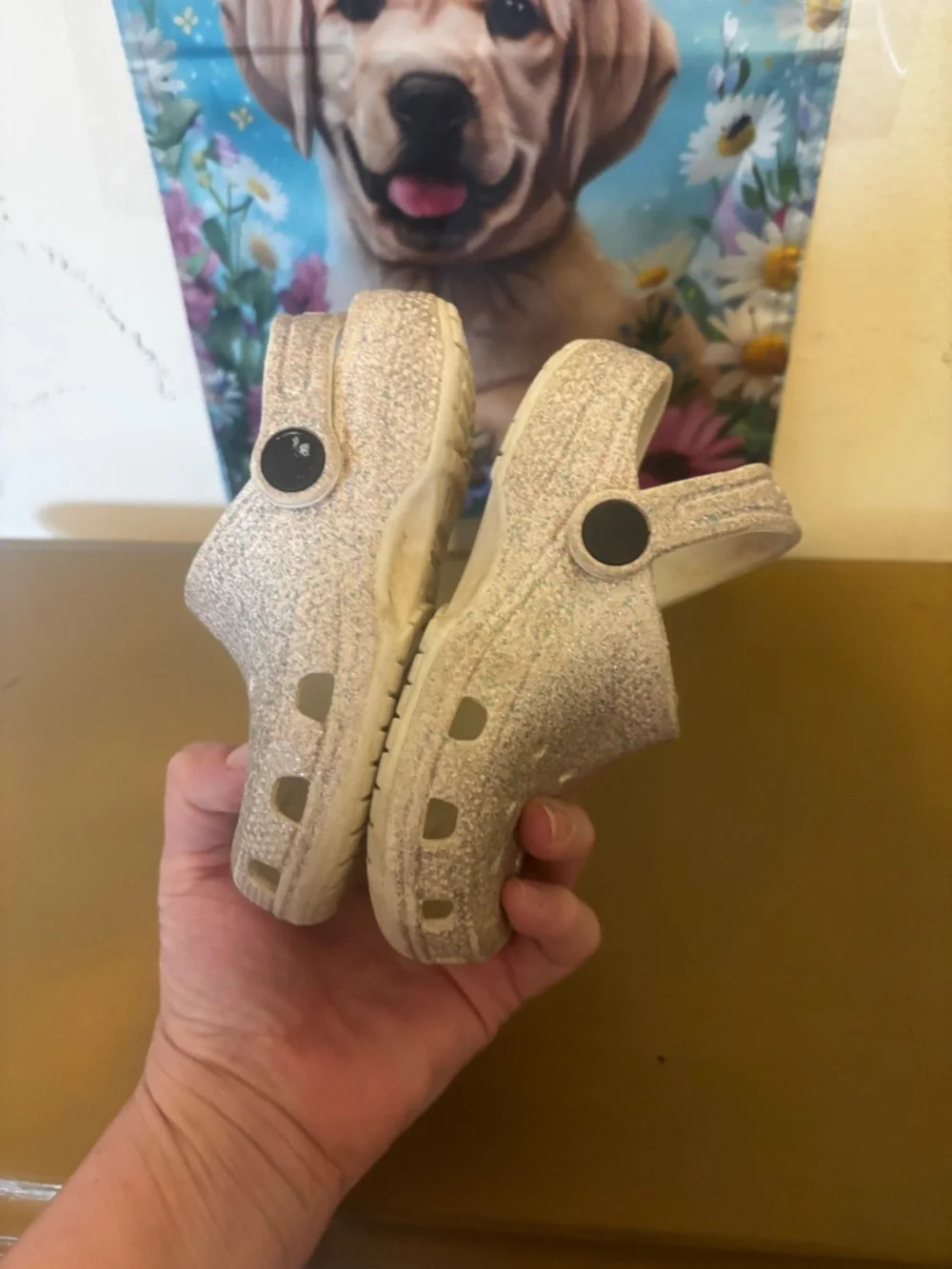 CROCS Kids Glitter Clogs in Silver
